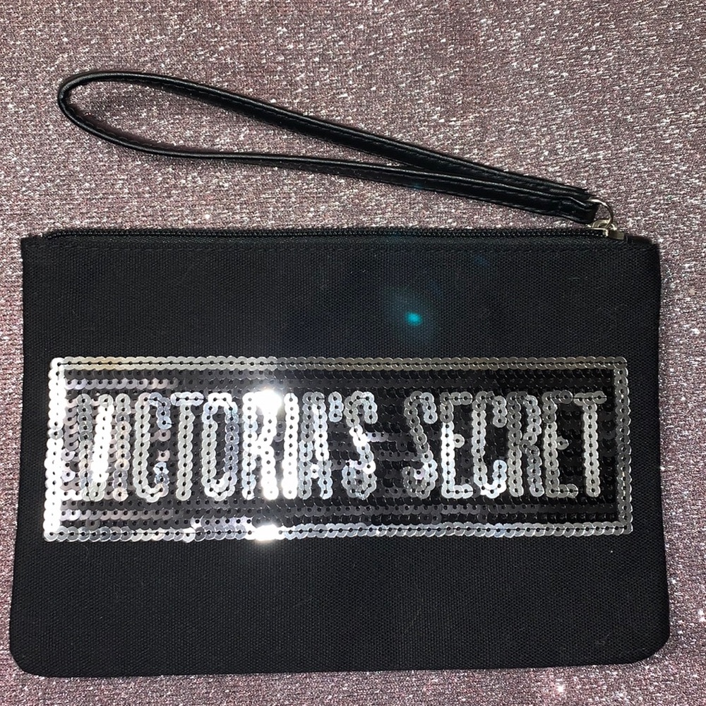 Victoria's Secret Black Sequined Zippered Bag - Picture 1 of 3